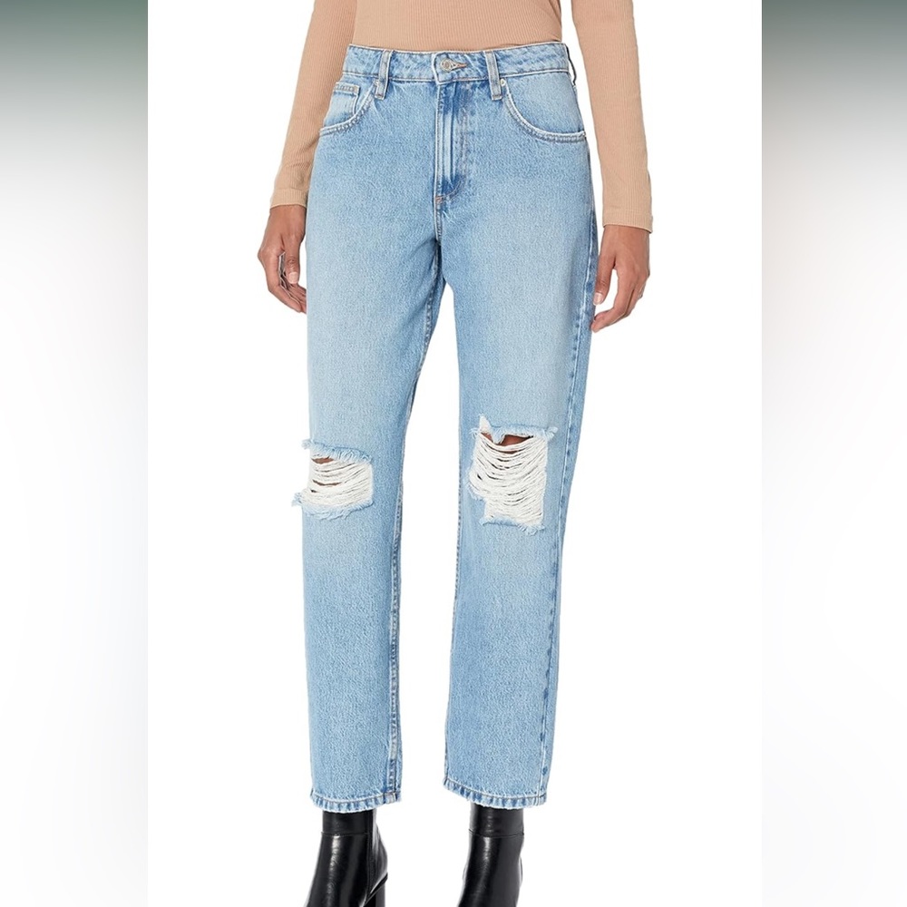 The Drop High Rise Distressed Straight Fit Jean